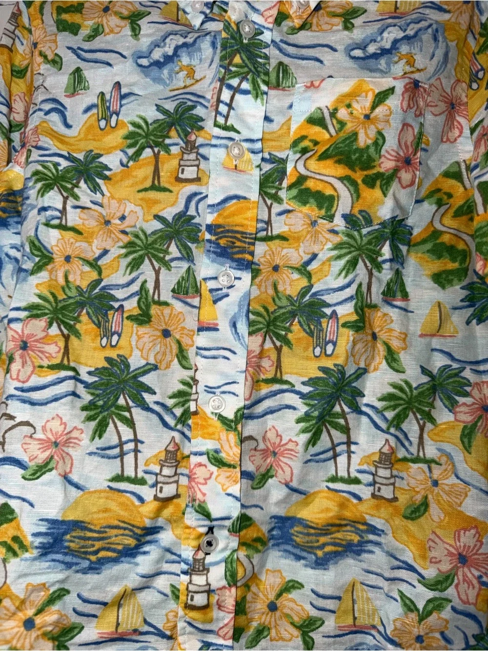 Crewcuts boys linen blend blue Hawaiian Tropical LS Button-Down Shirt Sz 6 NWT